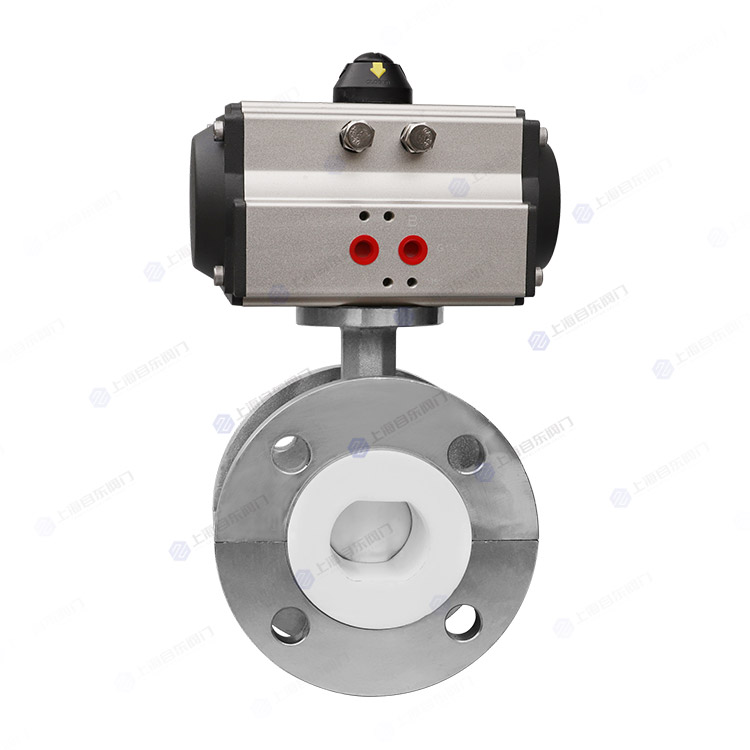 Pneumatic fluorine lined flange butterfly valve